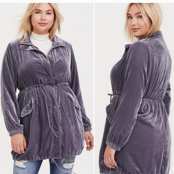 Torrid Women's Long Sleeve Full Zip Snap Grey Velvet Anorak Jacket Size 2X - Picture 2 of 11